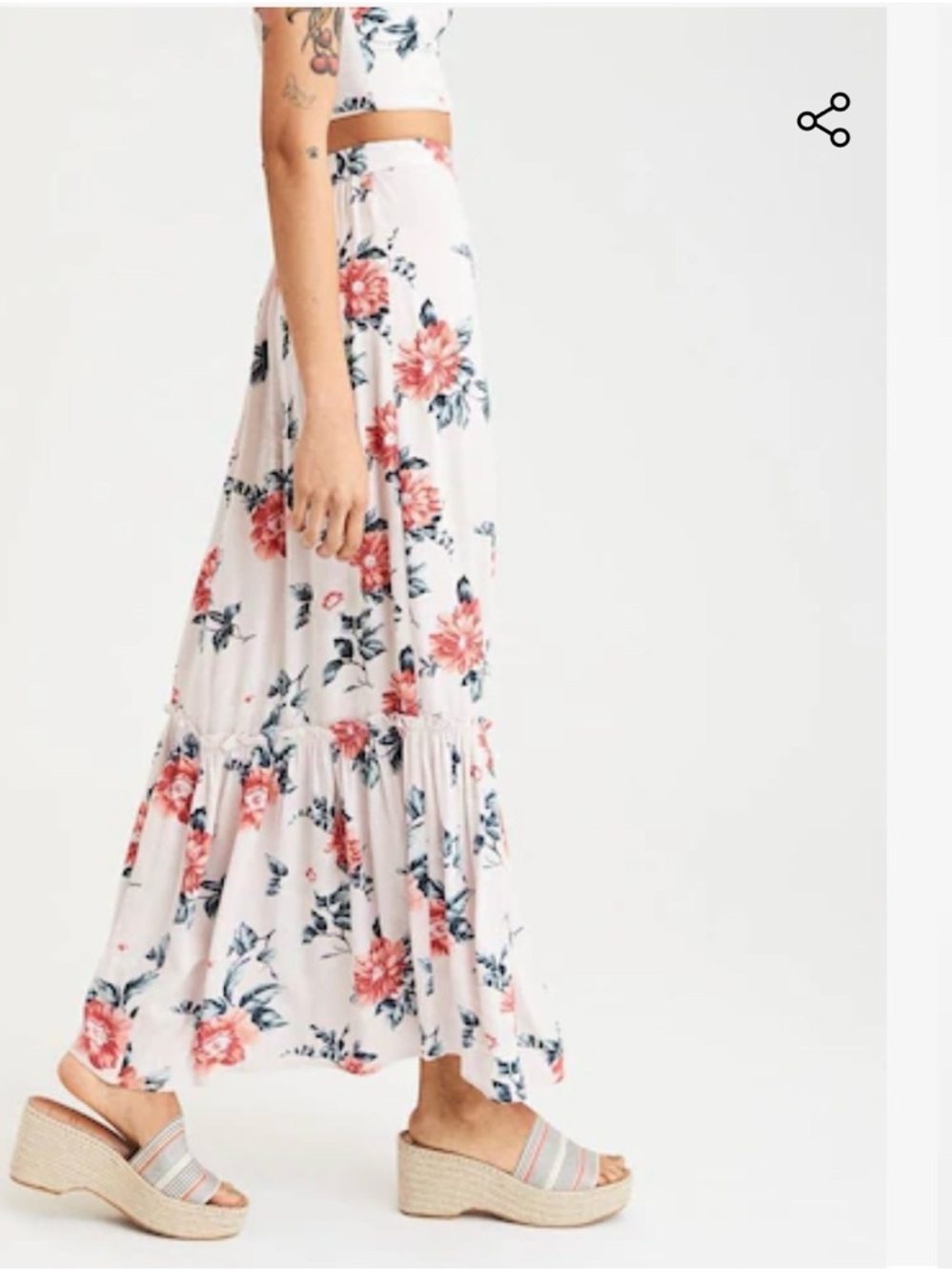 American Eagle Outfitters Pink Maxi Skirt with Coral Floral Print XL - Picture 4 of 9